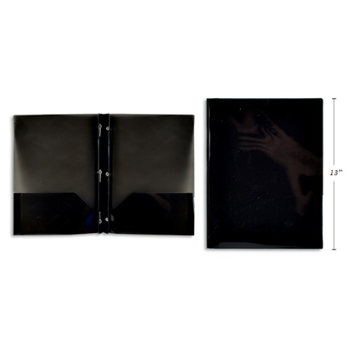 Plastic Portfolio With Prongs & 2 Pockets, Black Translucent 8.5x11.25 inch