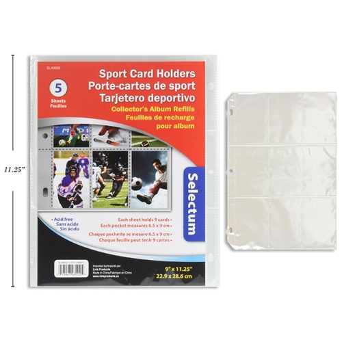 Sports card holder sheets 5 pack sheet holds 9 cards