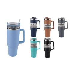 Thermal Mug Double Wall Stainless Steel 40oz W/plastic Reusable Straw Asst'd Colours