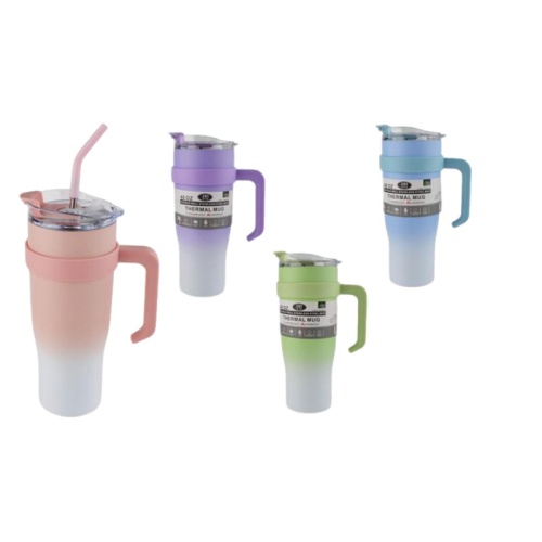 Thermal Mug Double Wall Stainless Steel 40oz W/steel Reusable Straw Asst'd Colours