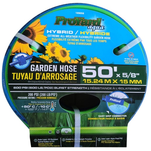 Hybrid Garden Hose 5/8 x 50Ft Pro Yard Aqua