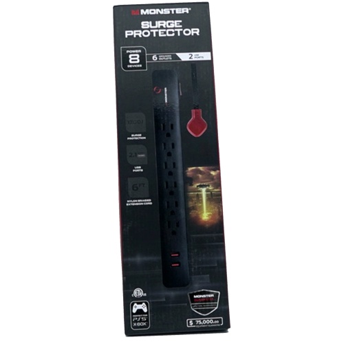 Surge Protector 6 Outlets 2 USB 6' Braided Cord 1200J Monster