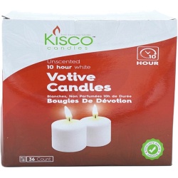 Votive Candles 36pk. White Unscented 10 Hour Kisco Candles
