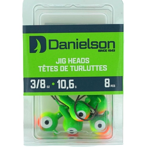 Jig Heads 8pk. 3/8oz. Chartreuse/Green/Orange Danielson