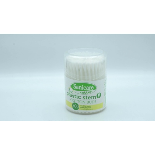 Plastic Stem Cotton Buds 200pk. Sanicare Cotton
