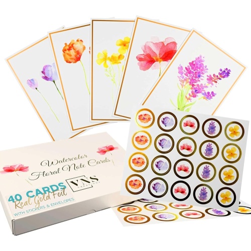 Watercolor Floral Note Cards 40pk. Vns Creations