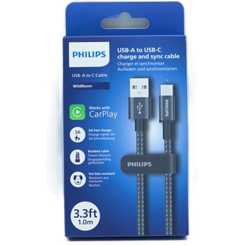 USB A - USB C 3.3Ft Braided Cable Philips