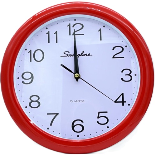 Wall Clock 12 Round Red Swingline