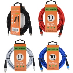 USB C - Lightning 10Ft Braided Cable Ass't Colours