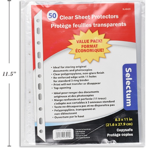 50 Pk Page Protectors 8.5x11 Value Pack Copy Safe