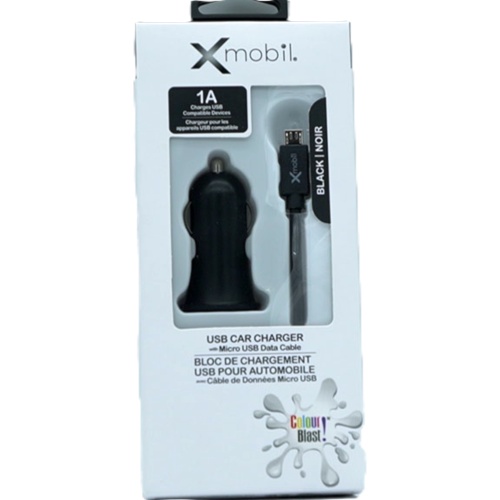 USB Car Charger Micro USB 3' Black Xmobil