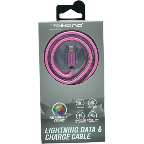 USB-A to Lightning Data & Charge Cable 6' Pink Volkano