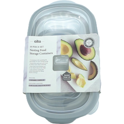 Nesting Food Storage Containers 10pc. Set Nickel Colour Alta