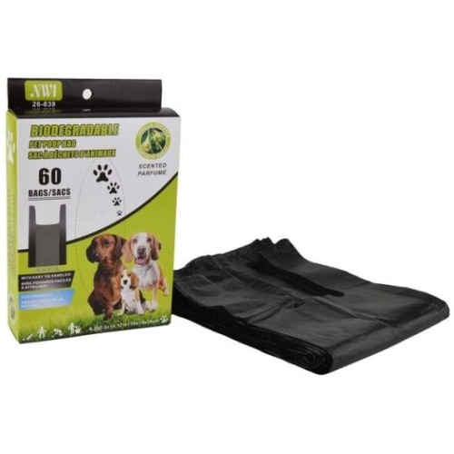 Pet Waste Bags 60Pk w/ Handle Black NWI
