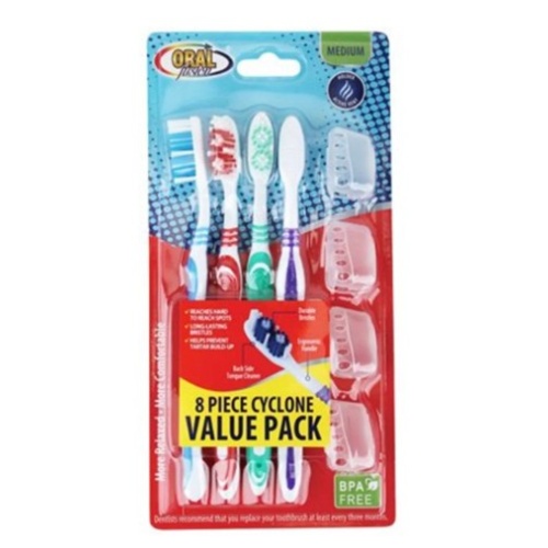 Toothbrush Medium 4Pc Value Pack w/ Lids Oral Fusion