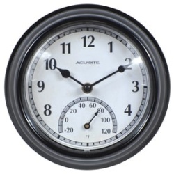 Clock w/Thermometer 8.5 Round Indoor/Outdoor Black Acu-rite"