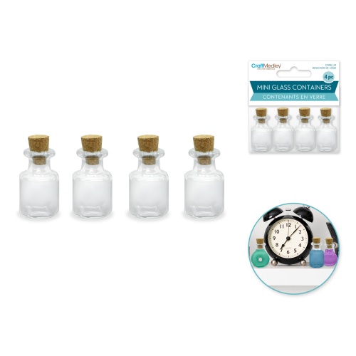 Glass Bottles: 1 Mini Containers w/Cork Lid 4pc Designer Series B) Potion