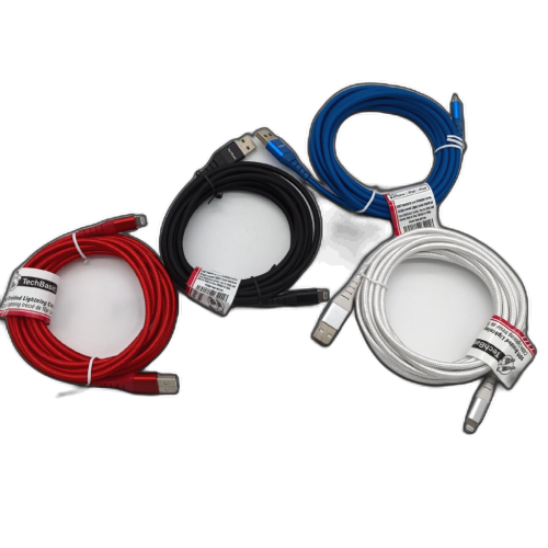 10' Braided Cable Usb-a To Lightning Tech Basic Assorted Colours