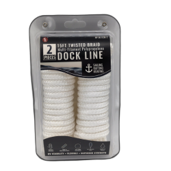 3/8 X 15' Twisted Braid Dock Line 2pk. White Multi-filament Polypropylene"