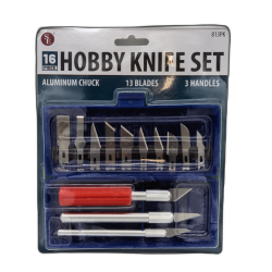 Hobby Knife Set 16pcs. Aluminum Chuck 13 Blades & 3 Handles
