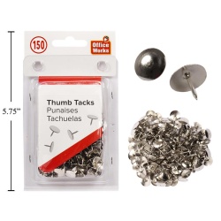 150-pc Metal Thumb Tacks, Clam Pack
