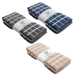 Checkered Terry Kitchen Towel 3 Pack 16x24 Inch Assorted Colours