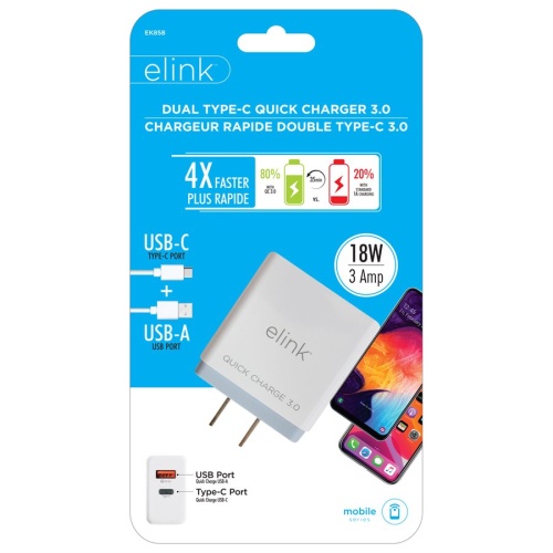 Wall Charger USB C & USB A 18W Elink