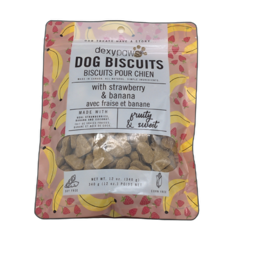 Dexypaws Dog Biscuits Strawberry & Banana 340g.