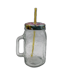 32oz. Mason Jar Glass W/handle & Straw (endcap)