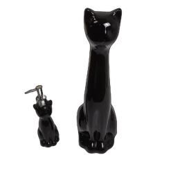 Ceramic Black Cat Bowl Brush Holder & Lotion Pump Set