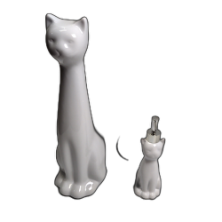 Ceramic White Cat Bowl Brush Holder & Lotion Pump Set