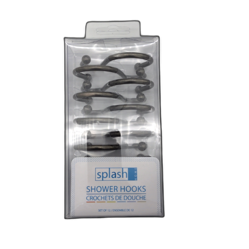 Shower Curtain Hook Set 12pk Pewter Splash Home