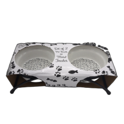 Set Of 2 Pet Bowls In Metal Feeder Cat Faces