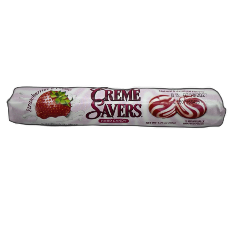 Crème Savers Hard Candy Strawberries & Crème 50g.