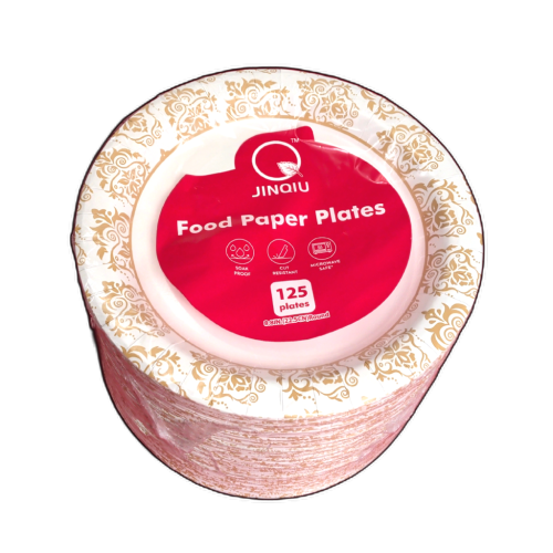 Paper Plates 8.8 Round Gold Design 125pk.